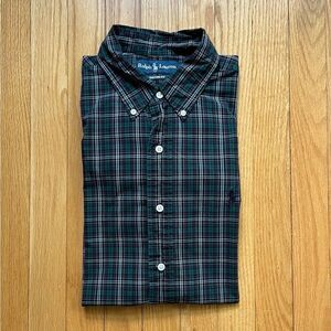 Polo Ralph Lauren Mens Long Sleeve Dress Shirt Custom Fit Large Green Blue Plaid